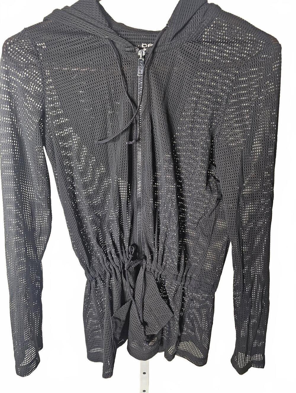 bebe Black Mesh Hoodie Jacket with Drawstring Waist XS - Picture 3 of 5